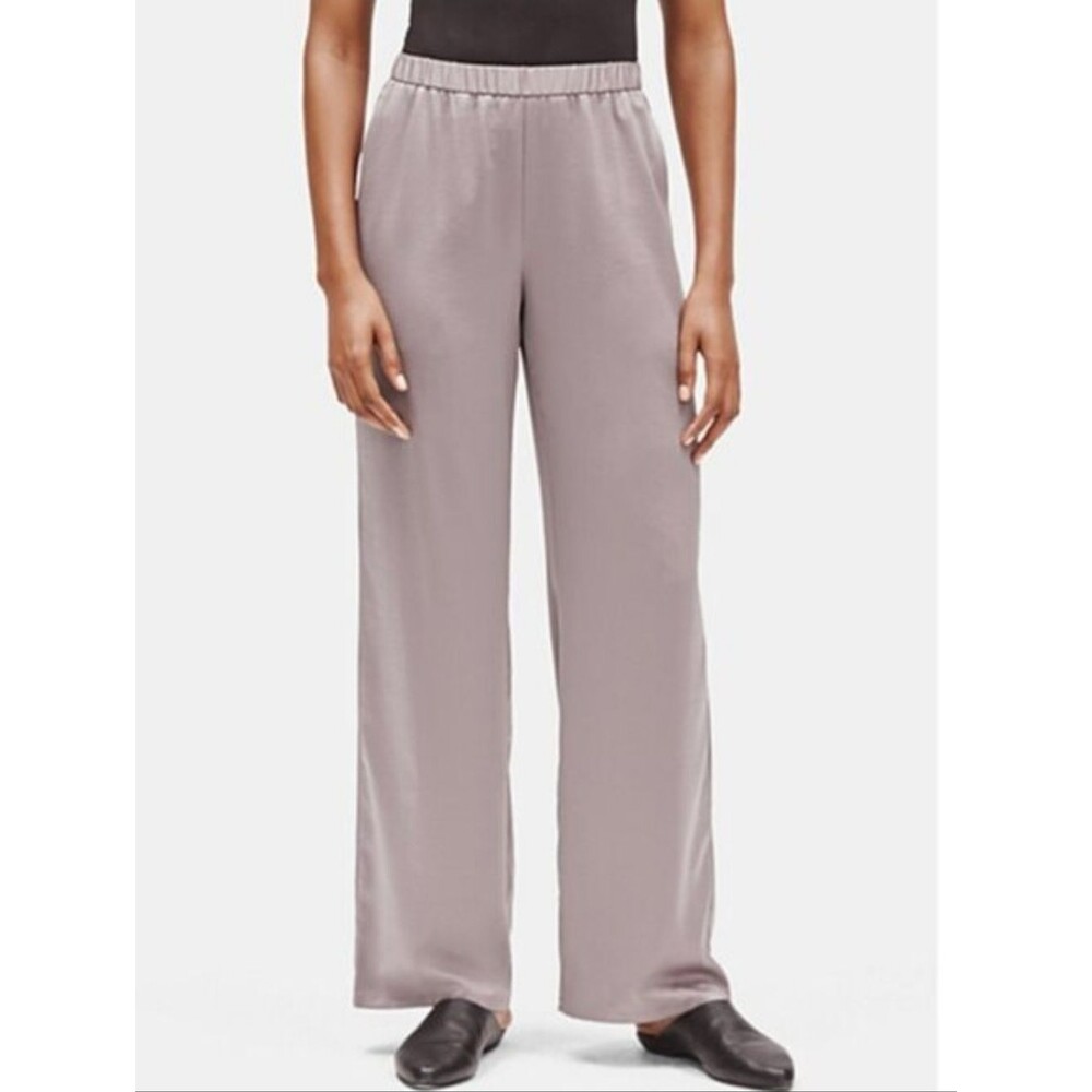 Eileen Fisher Women's Satin Recycled Polyester Straight Leg Pants Size Large